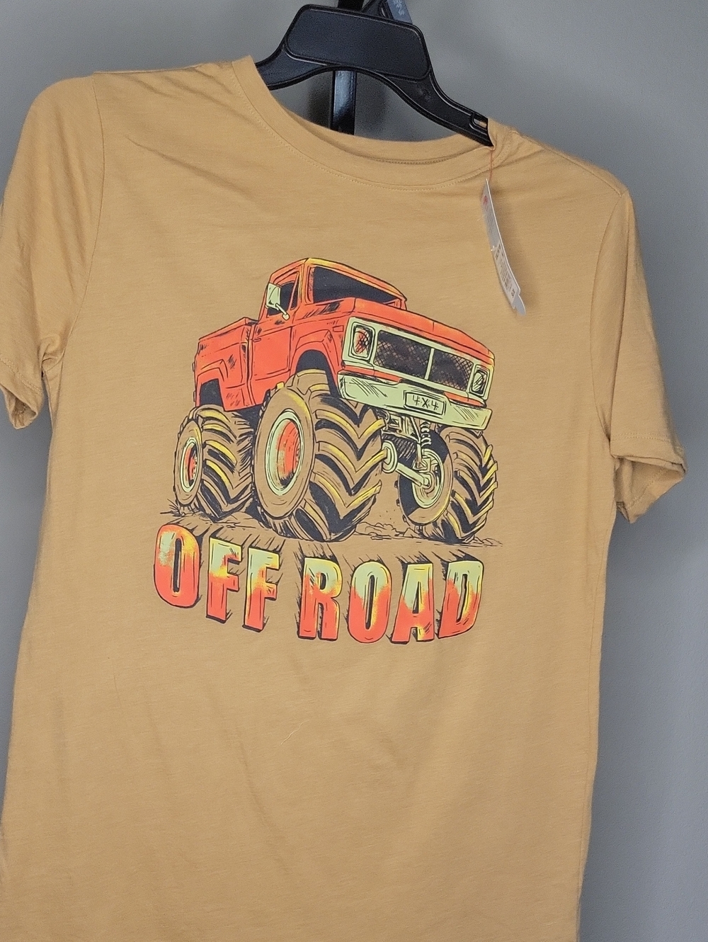 Cat & Jack Tan Tee with Orange Monster Truck Graphic